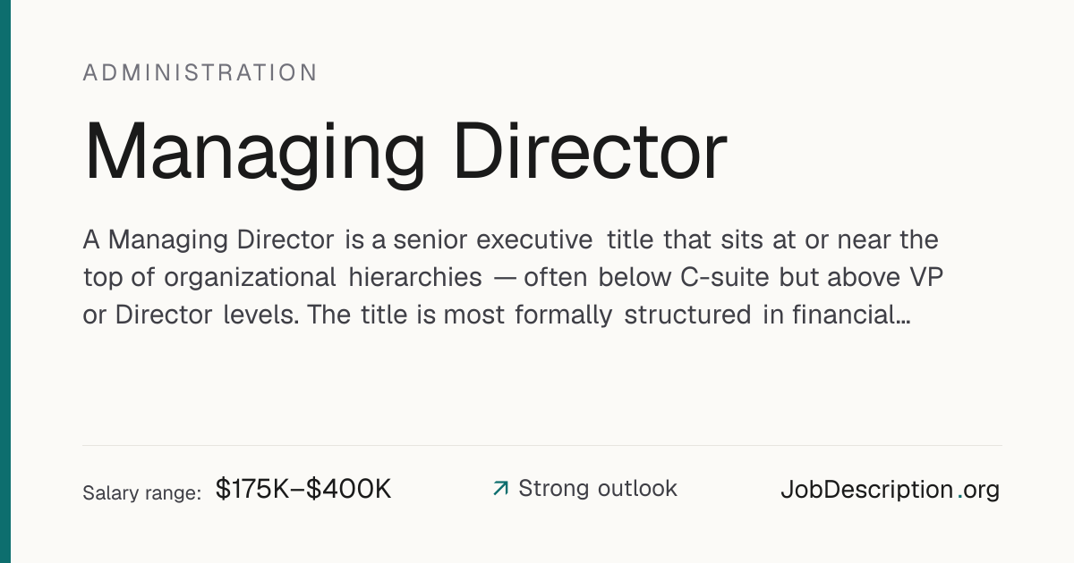 Managing Director Job Description, Salary & Career Outlook ...