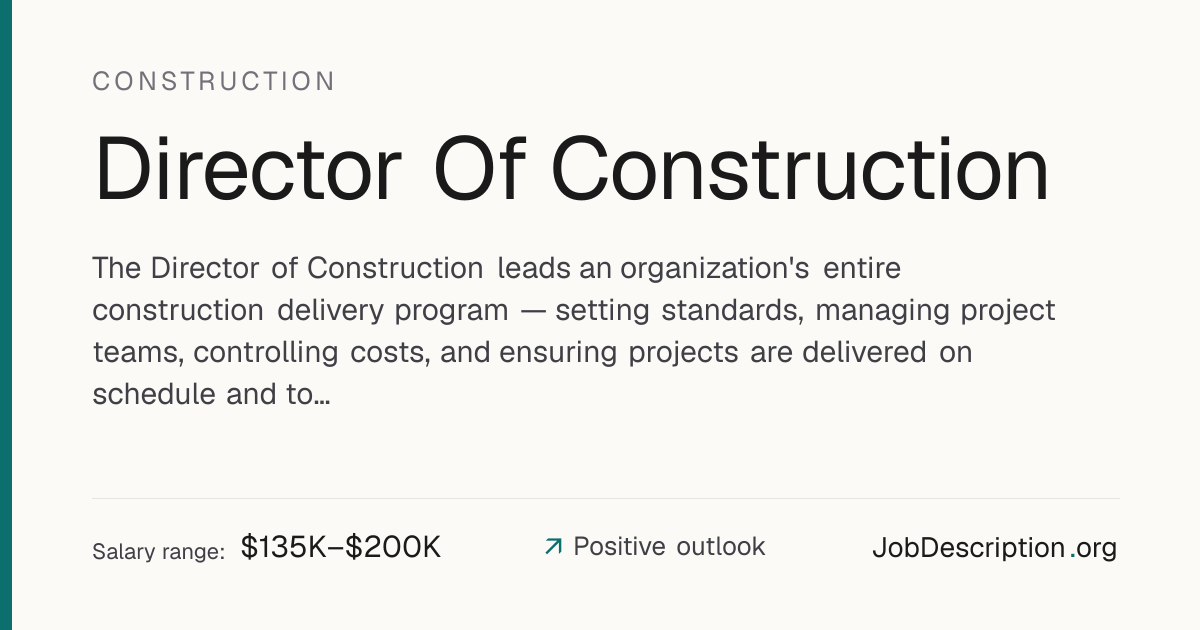 Director Of Construction Job Description, Salary & Career Outlook ...