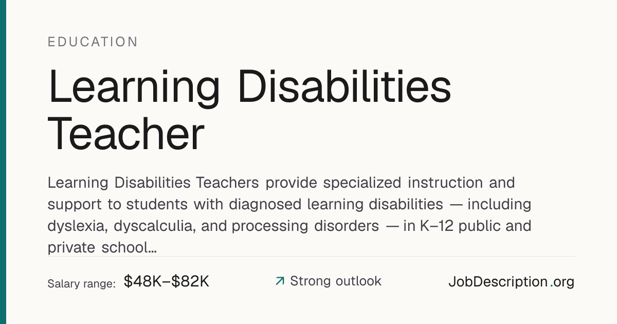 Learning Disabilities Teacher Job Description, Salary & Career Outlook ...