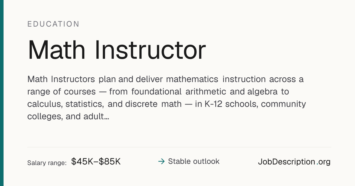 Math Instructor Job Description, Salary & Career Outlook ...