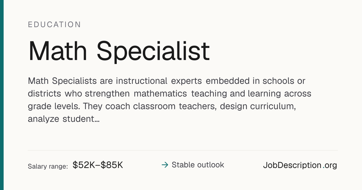 Math Specialist Job Description, Salary & Career Outlook ...