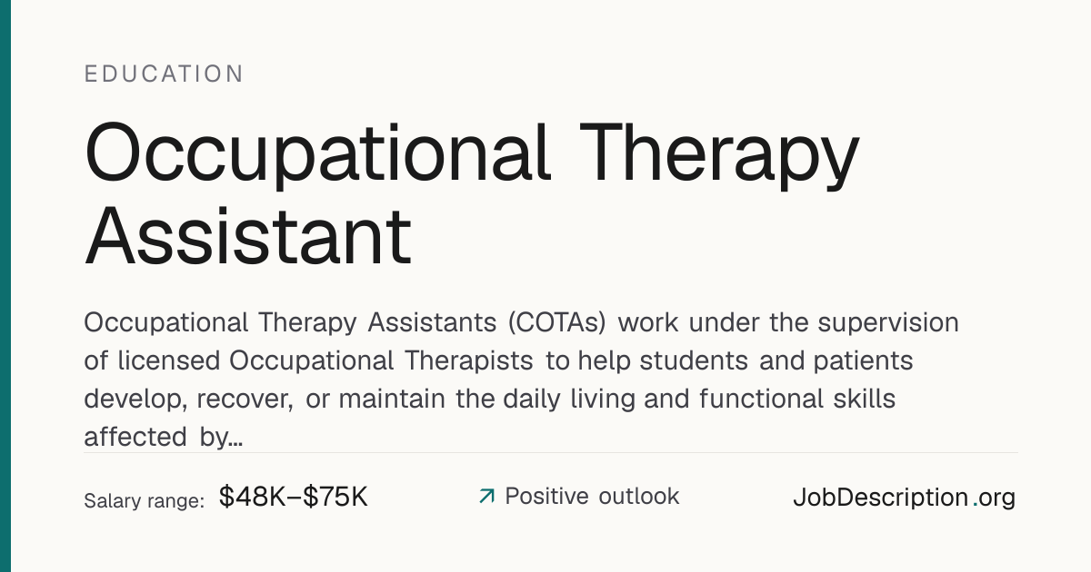 Occupational Therapy Assistant Job Description, Salary & Career Outlook ...