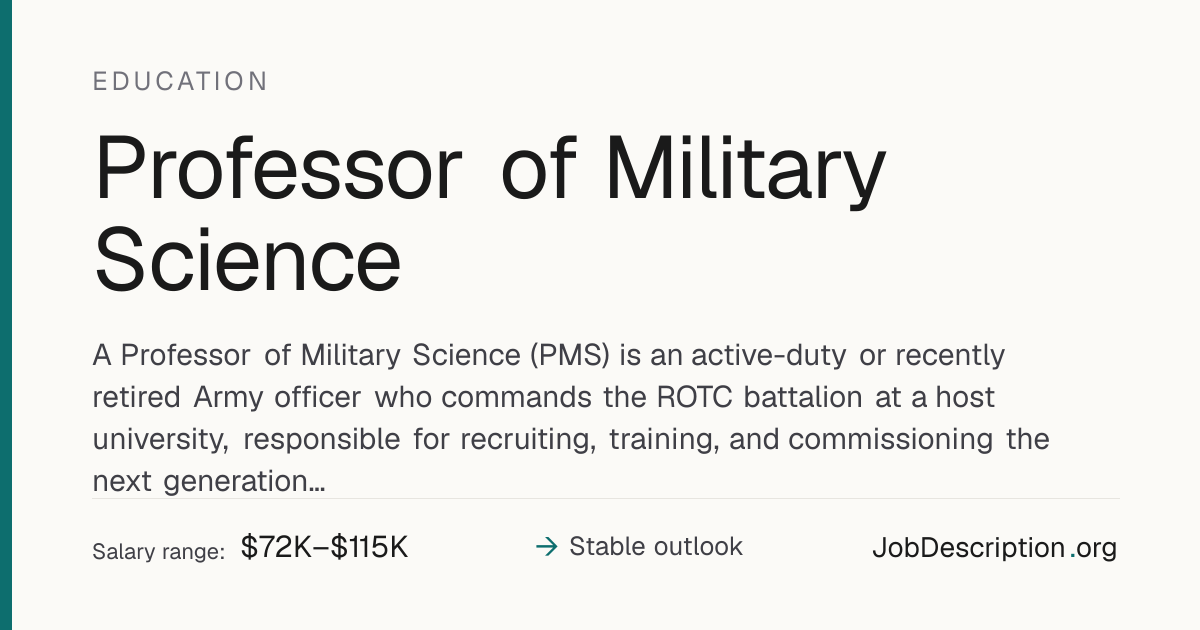 Professor of Military Science Job Description, Salary & Career Outlook ...