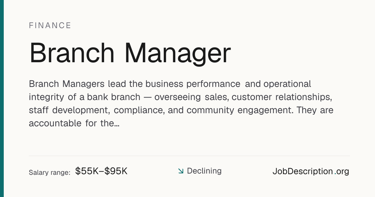 Branch Manager Job Description, Salary & Career Outlook ...