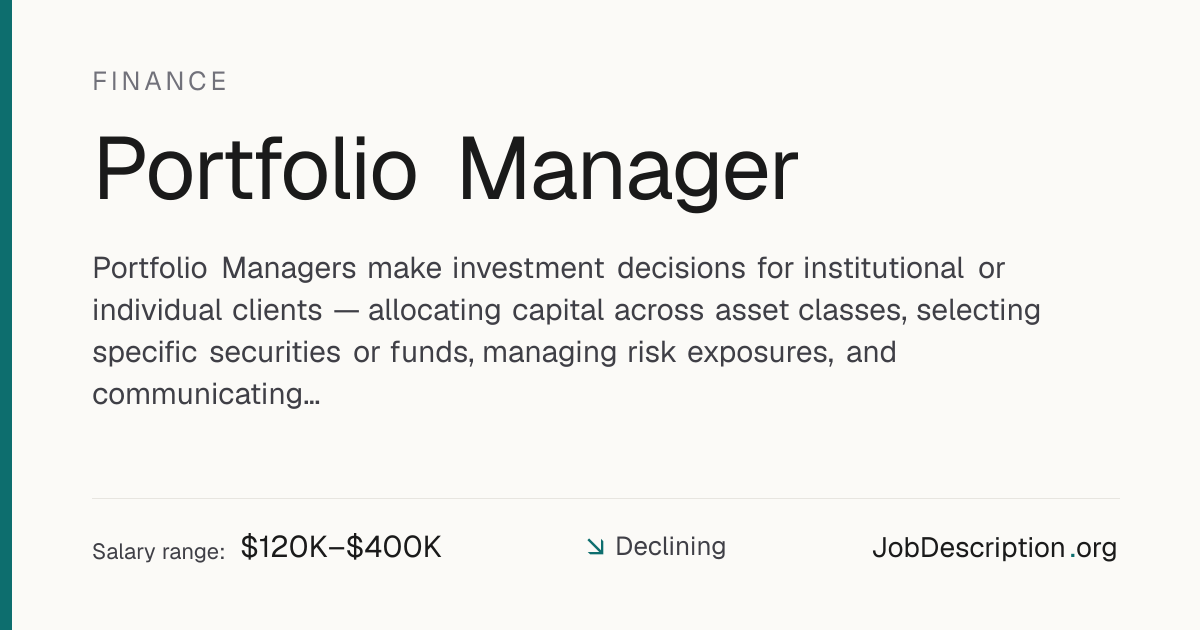 Portfolio Manager Job Description, Salary & Career Outlook ...