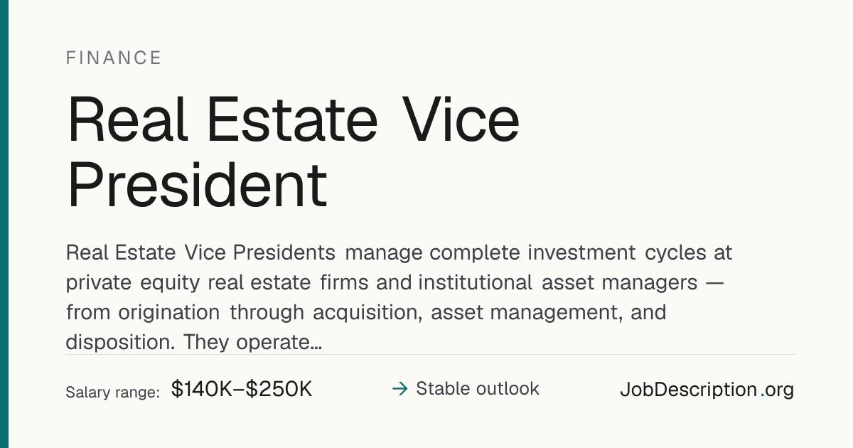 Real Estate Vice President Job Description, Salary & Career Outlook ...