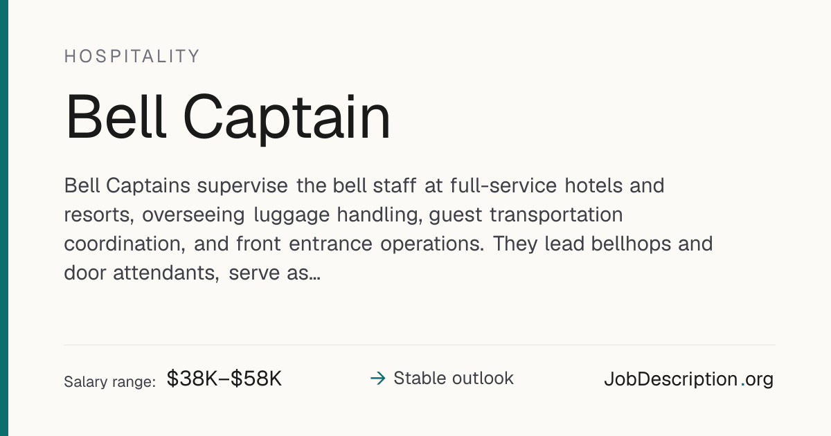 Bell Captain Job Description, Salary & Career Outlook | JobDescription.org