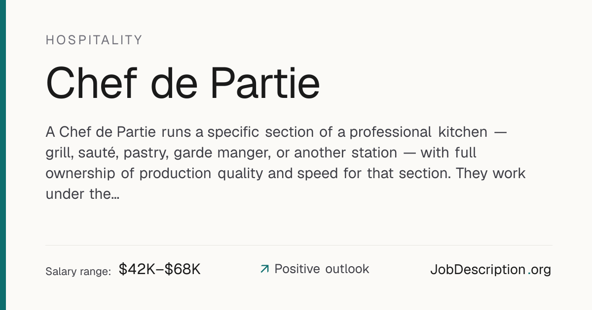Chef de Partie Job Description, Salary & Career Outlook ...