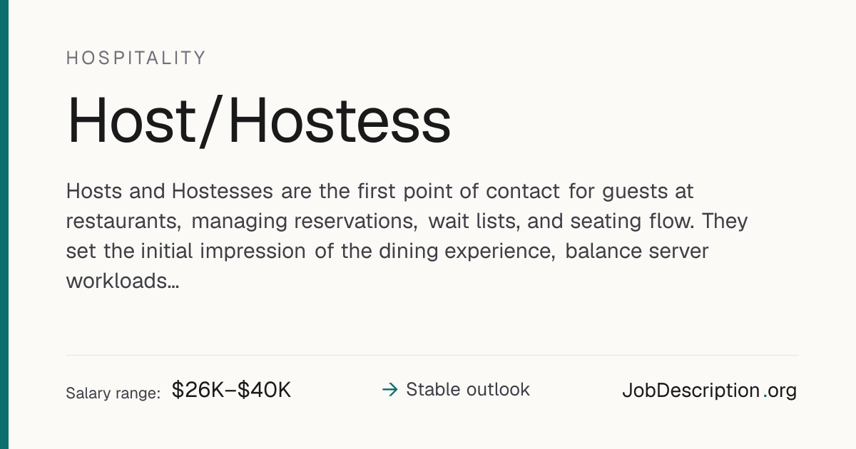 Host/Hostess Job Description, Salary & Career Outlook | JobDescription.org