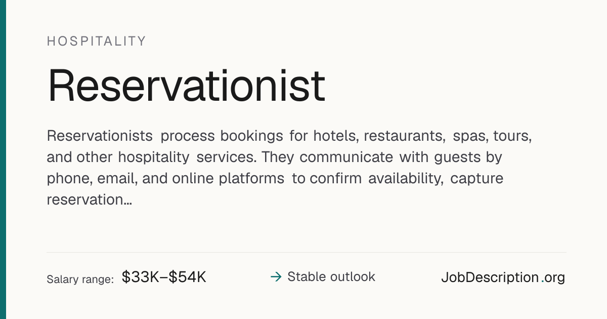 Reservationist Job Description, Salary & Career Outlook ...