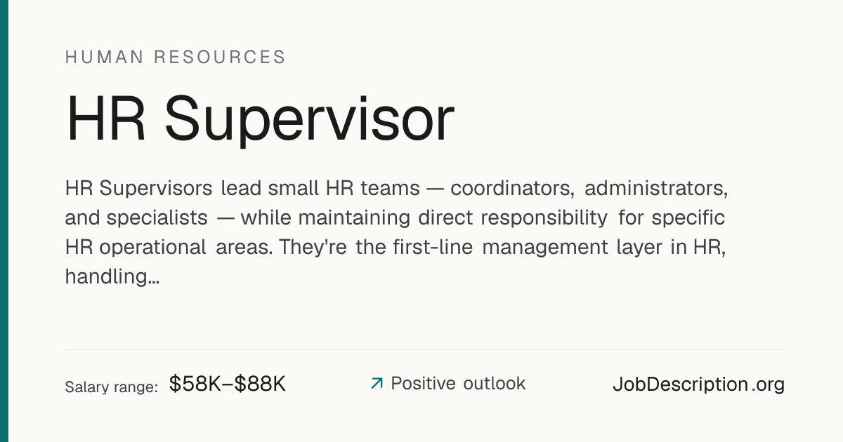 HR Supervisor Job Description, Salary & Career Outlook | JobDescription.org