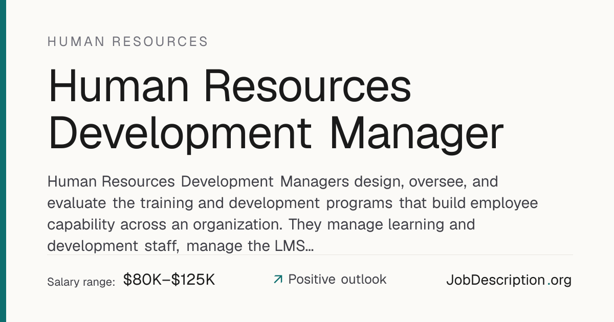 Human Resources Development Manager Job Description, Salary & Career ...