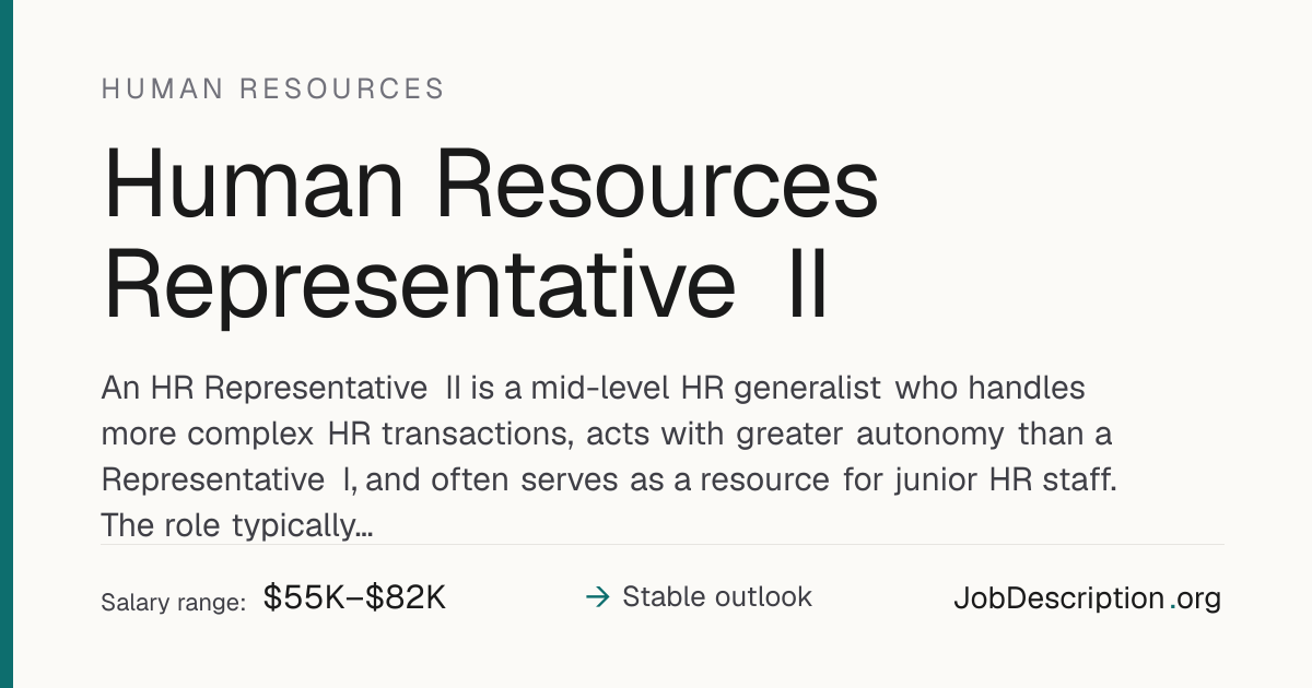 Human Resources Representative II Job Description, Salary & Career ...
