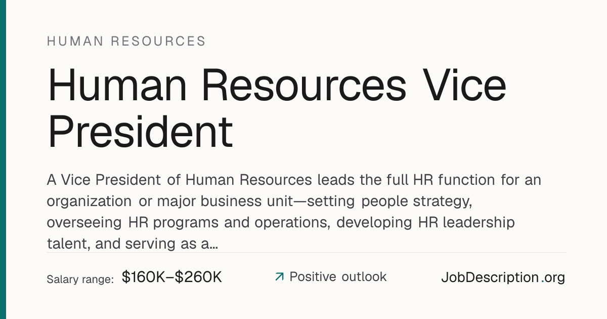 Human Resources Vice President Job Description, Salary & Career Outlook ...
