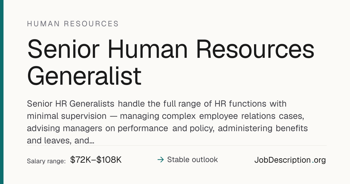 Senior Human Resources Generalist Job Description, Salary & Career ...