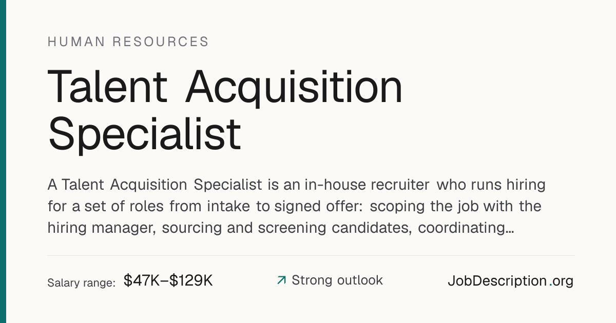 Talent Acquisition Specialist Job Description, Salary & Career Outlook ...