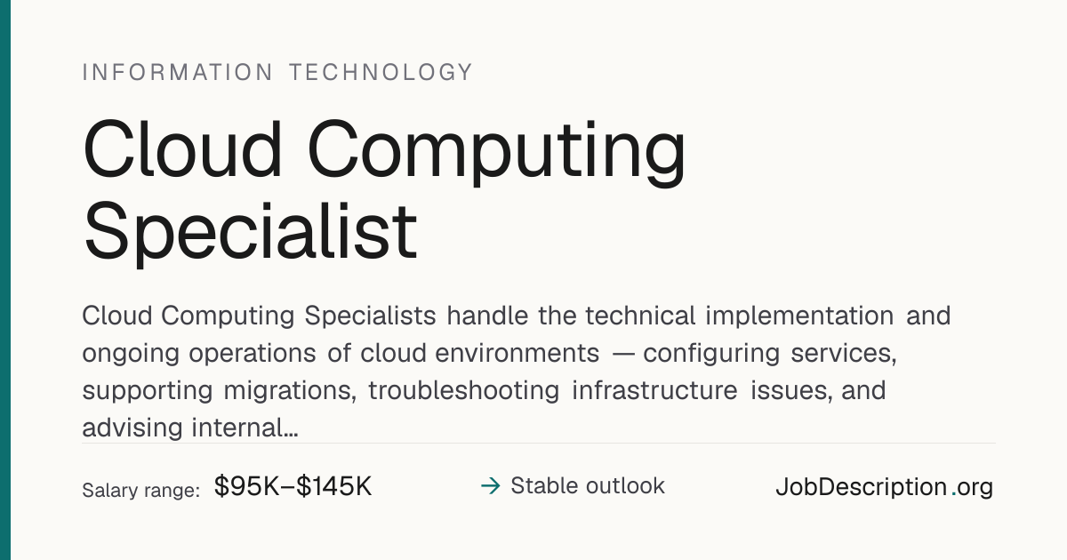 Cloud Computing Specialist Job Description, Salary & Career Outlook ...