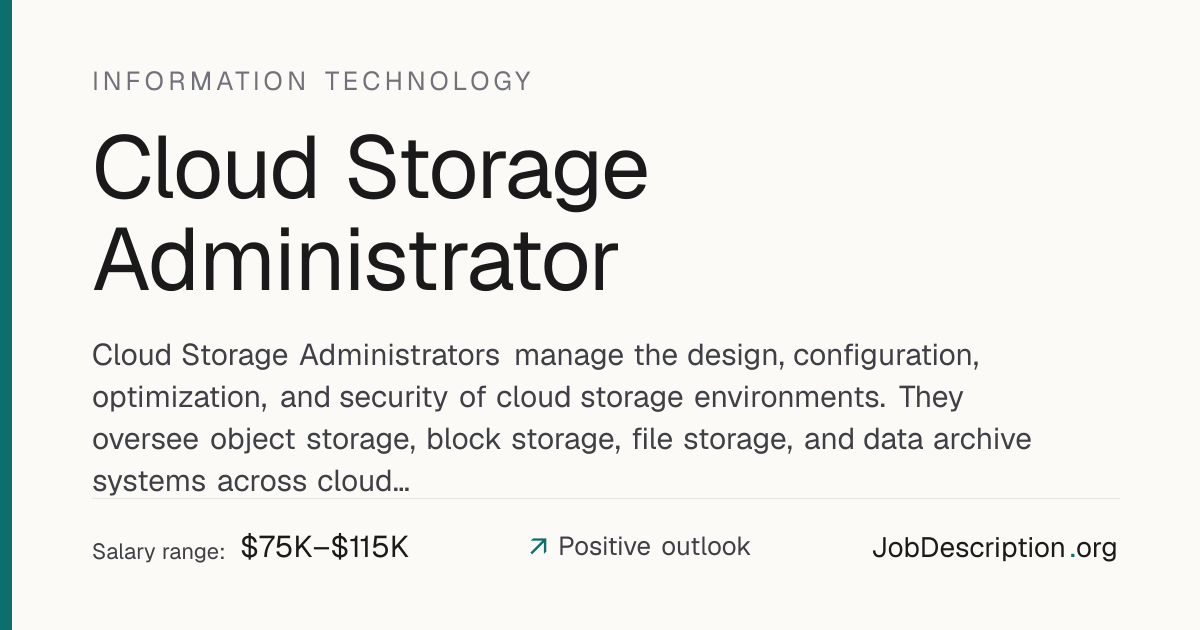 Cloud Storage Administrator Job Description, Salary & Career Outlook ...