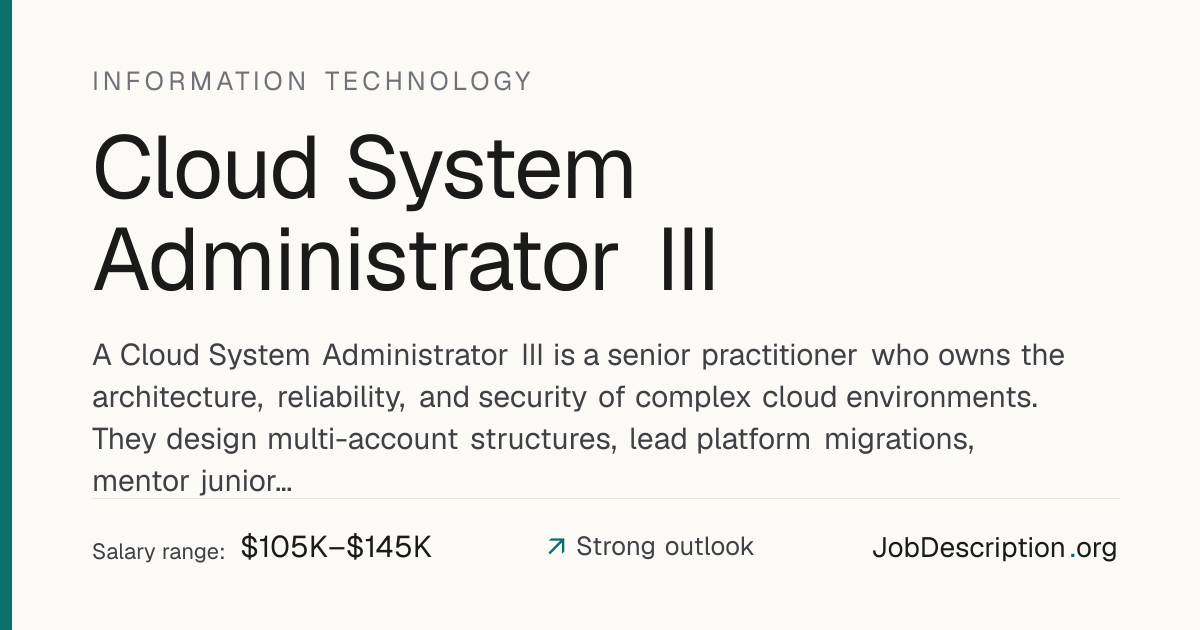 Cloud System Administrator III Job Description, Salary & Career Outlook ...