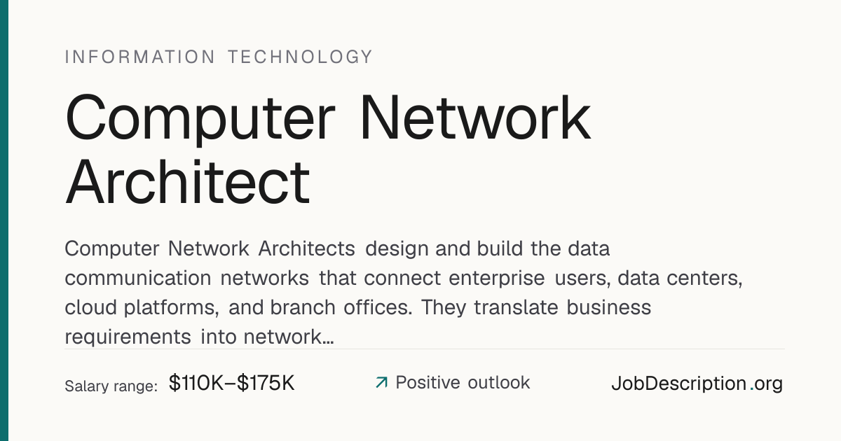 Computer Network Architect Job Description, Salary & Career Outlook ...