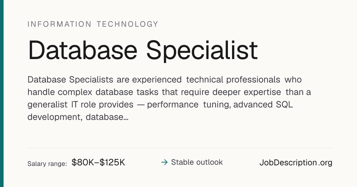 Database Specialist Job Description, Salary & Career Outlook ...