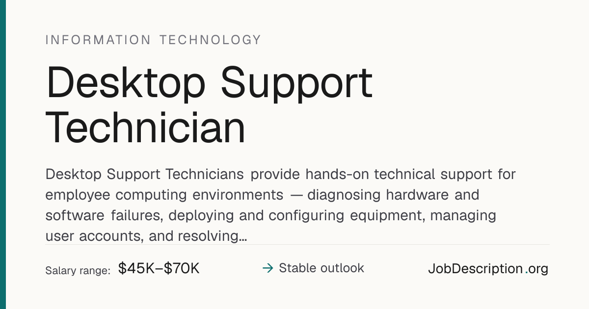 Desktop Support Technician Job Description, Salary & Career Outlook ...
