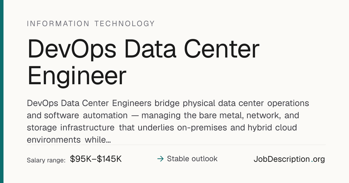 DevOps Data Center Engineer Job Description, Salary & Career Outlook ...