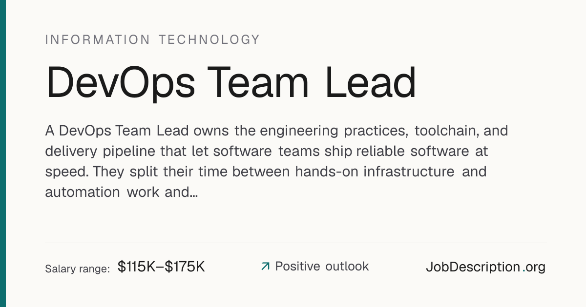 DevOps Team Lead Job Description, Salary & Career Outlook ...