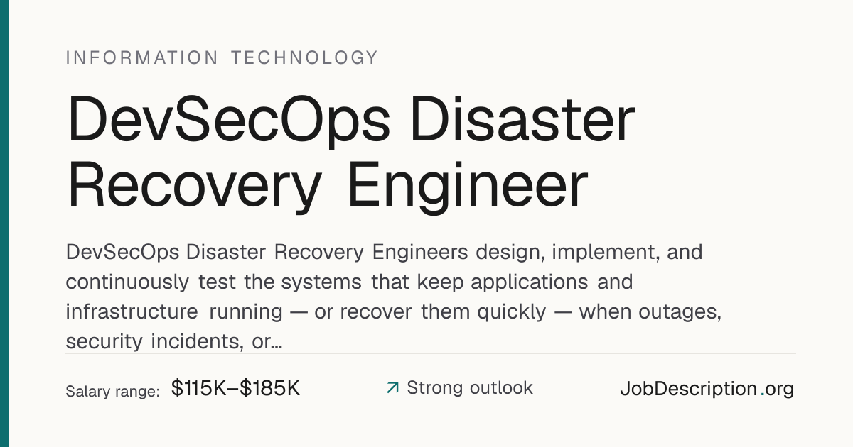 DevSecOps Disaster Recovery Engineer Job Description, Salary & Career ...