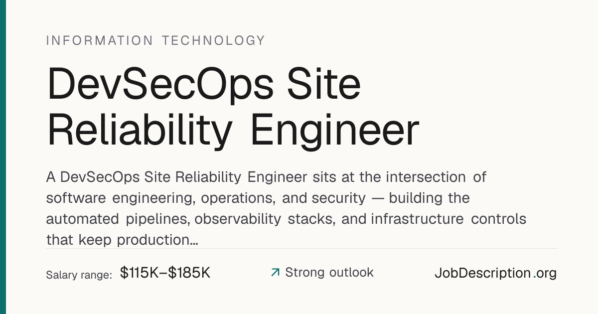 DevSecOps Site Reliability Engineer Job Description, Salary & Career ...