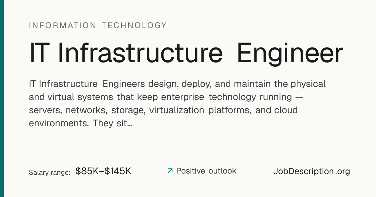 IT Infrastructure Engineer Job Description, Salary & Career Outlook ...
