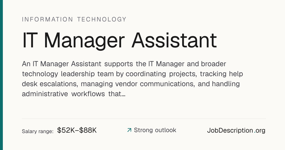 IT Manager Assistant Job Description, Salary & Career Outlook ...