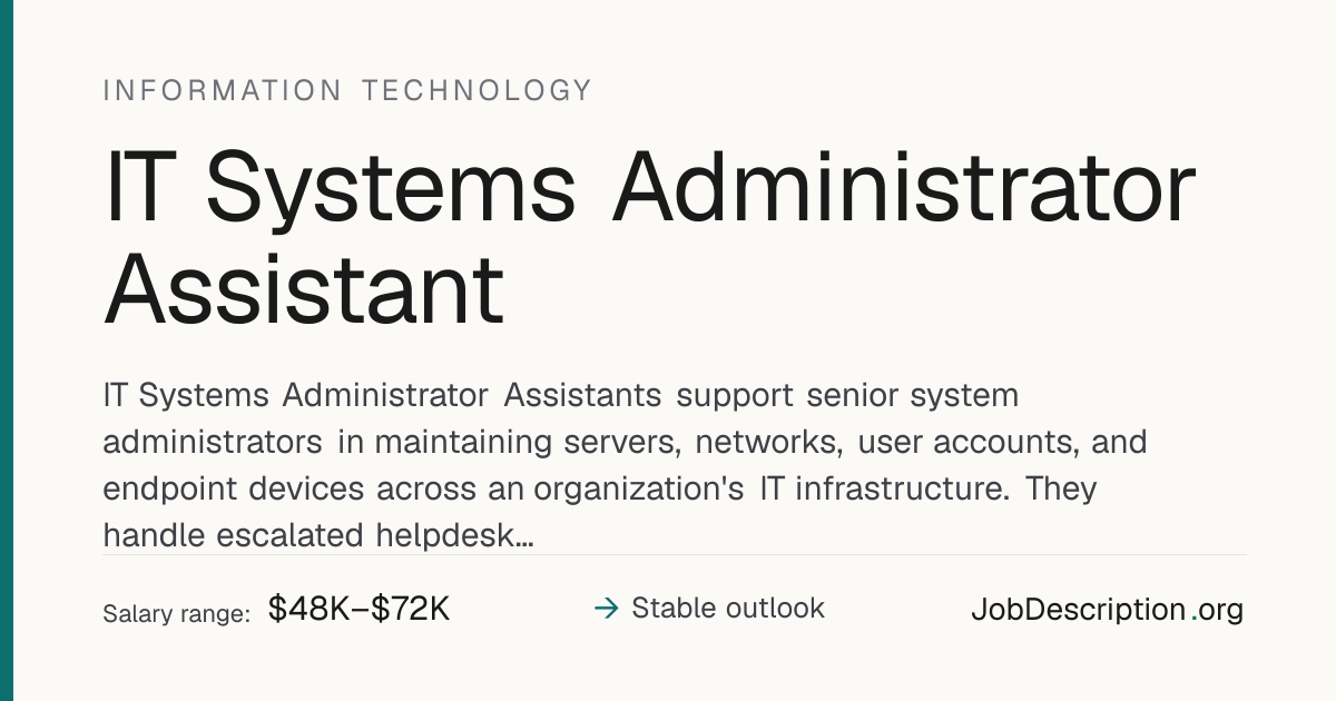 IT Systems Administrator Assistant Job Description, Salary & Career ...