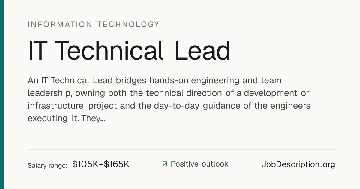 IT Technical Lead Job Description, Salary & Career Outlook ...