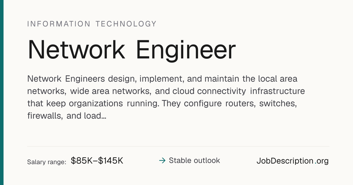 Network Engineer Job Description, Salary & Career Outlook ...
