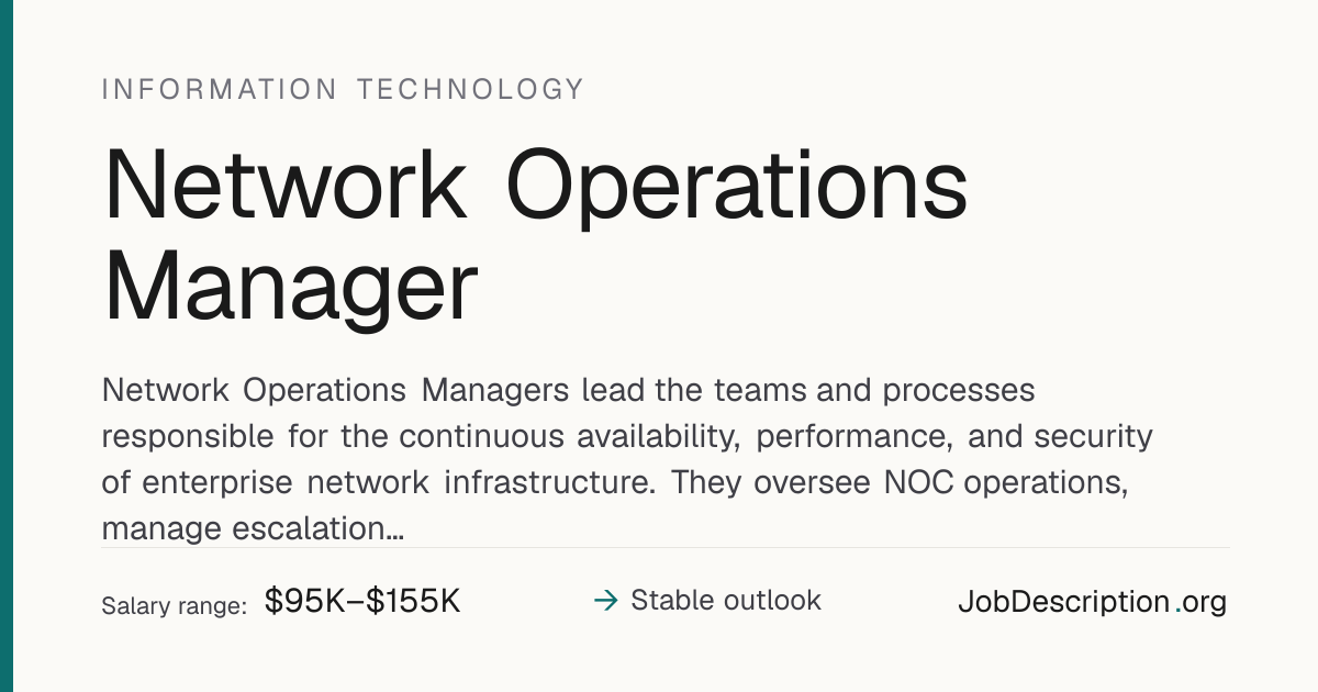 Network Operations Manager Job Description, Salary & Career Outlook ...