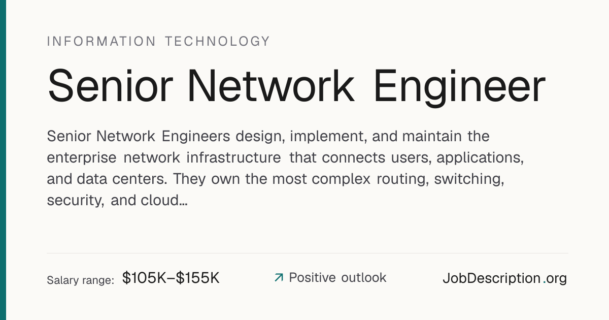 Senior Network Engineer Job Description, Salary & Career Outlook ...