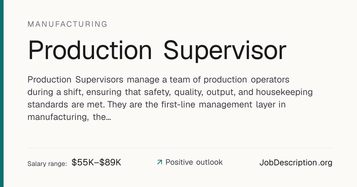 Production Supervisor Job Description, Salary & Career Outlook ...