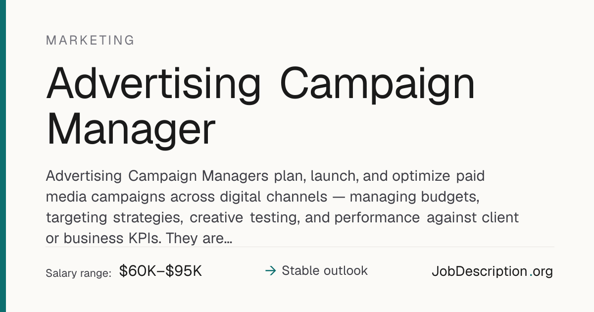 Advertising Campaign Manager Job Description, Salary & Career Outlook ...