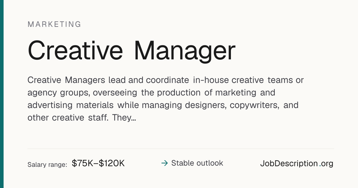 Creative Manager Job Description, Salary & Career Outlook ...
