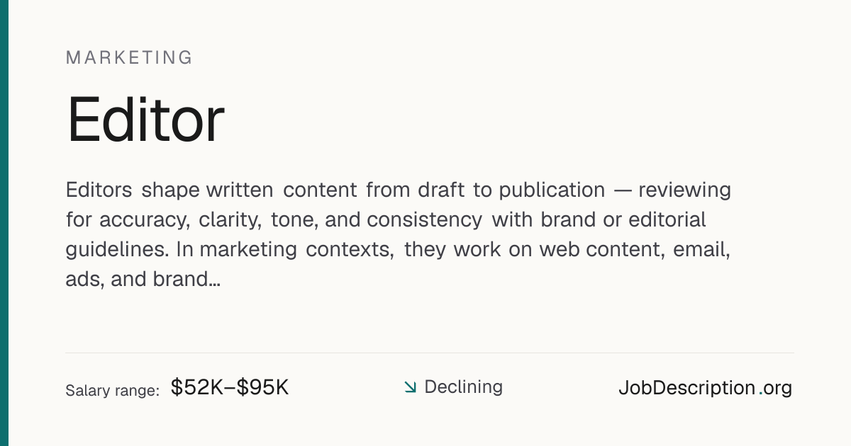 Editor Job Description, Salary & Career Outlook | JobDescription.org