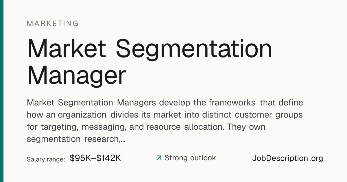 Market Segmentation Manager Job Description, Salary & Career Outlook ...