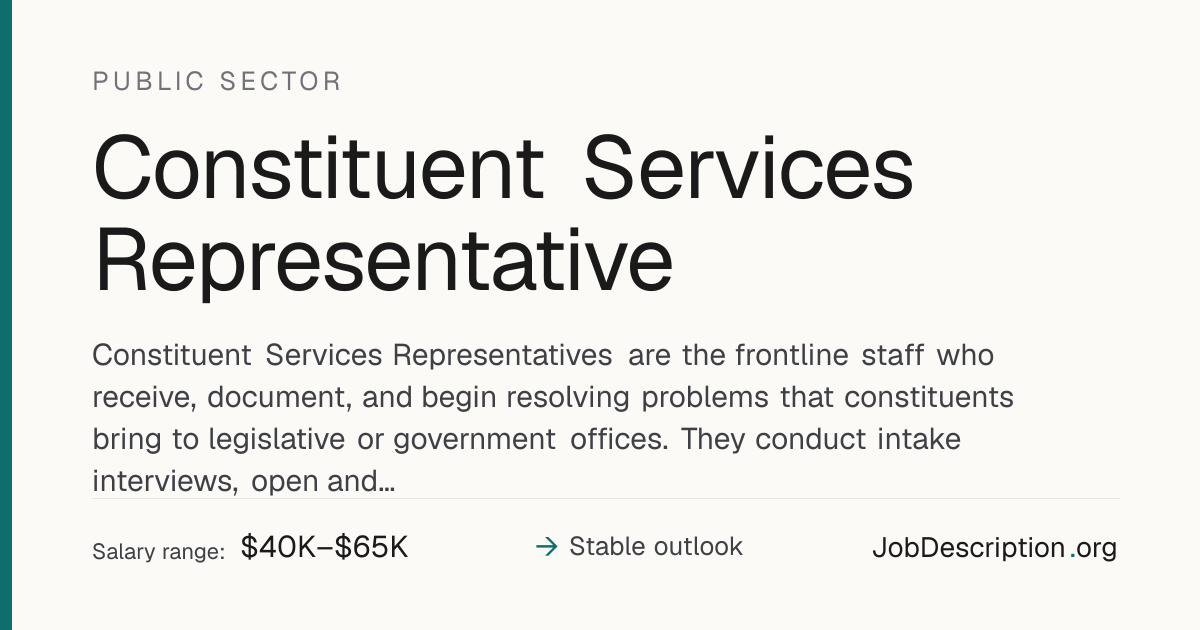 Constituent Services Representative Job Description, Salary & Career ...