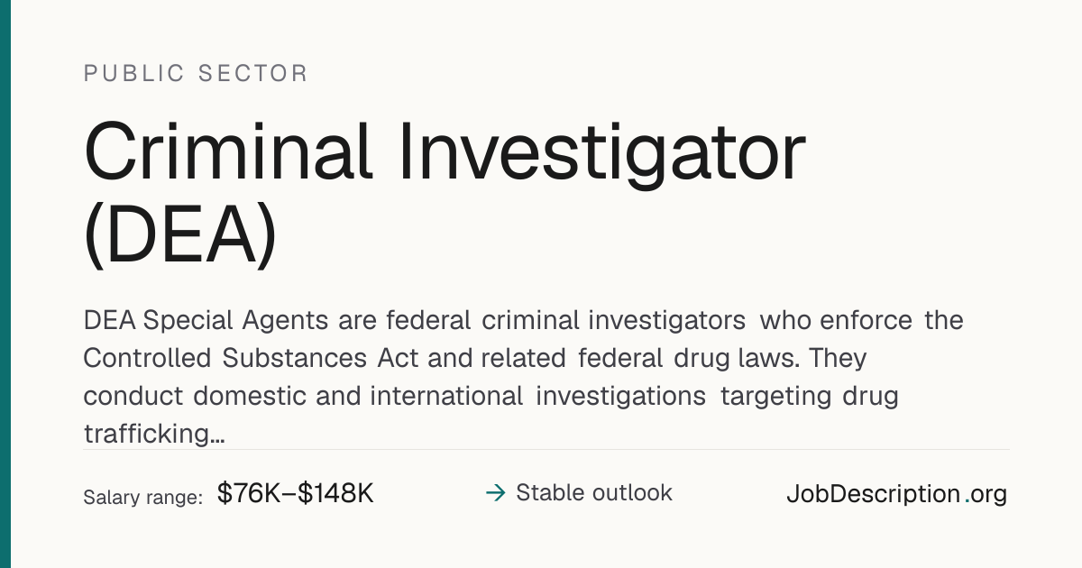Criminal Investigator (DEA) Job Description, Salary & Career Outlook ...