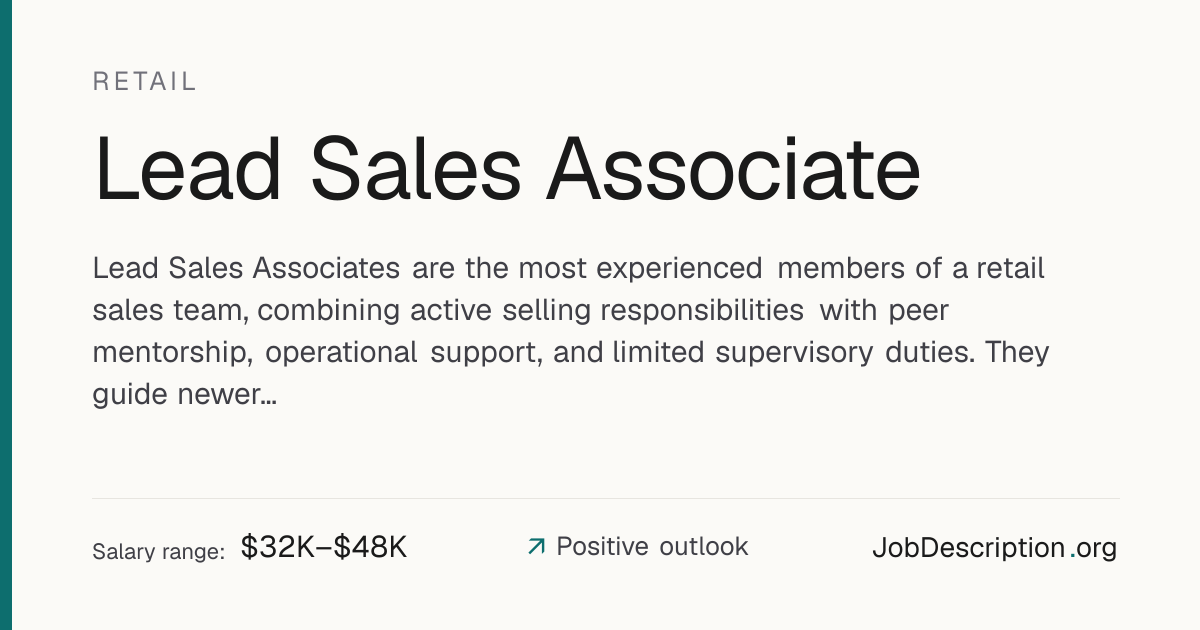 Lead Sales Associate Job Description, Salary & Career Outlook ...