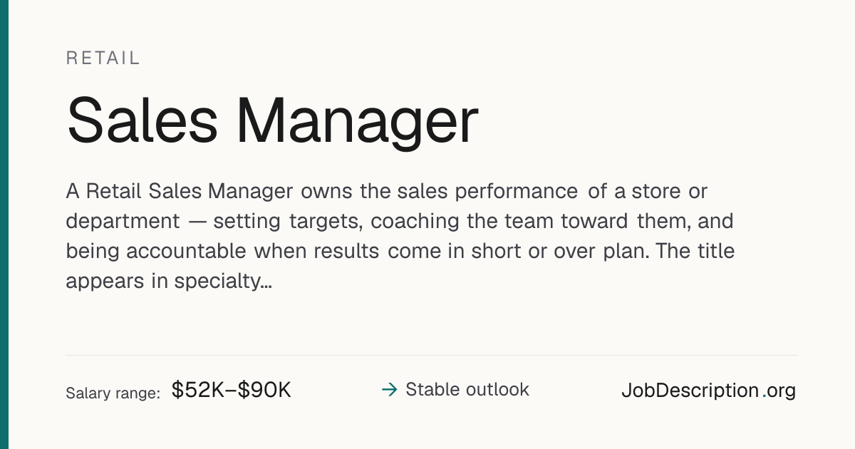 Sales Manager Job Description, Salary & Career Outlook | JobDescription.org
