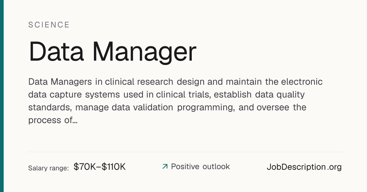 Data Manager Job Description, Salary & Career Outlook | JobDescription.org