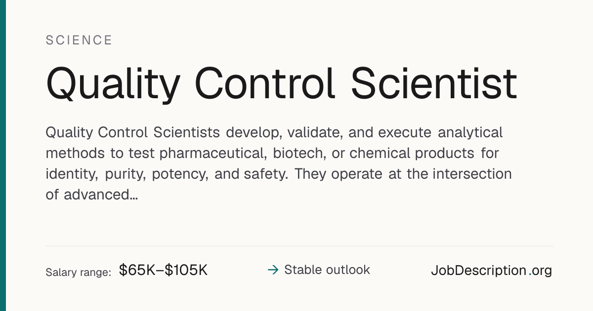 Quality Control Scientist Job Description, Salary & Career Outlook ...