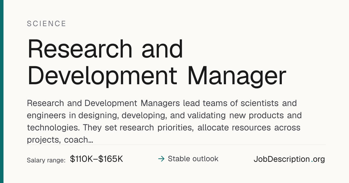 Research and Development Manager Job Description, Salary & Career ...