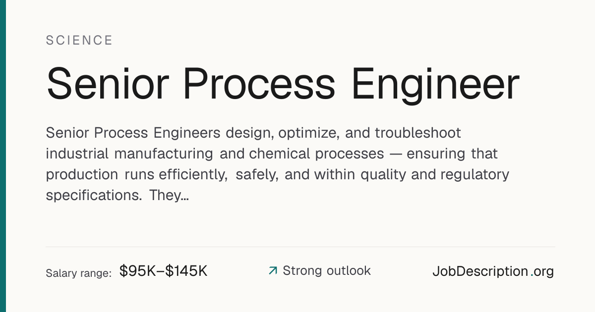 Senior Process Engineer Job Description, Salary & Career Outlook ...